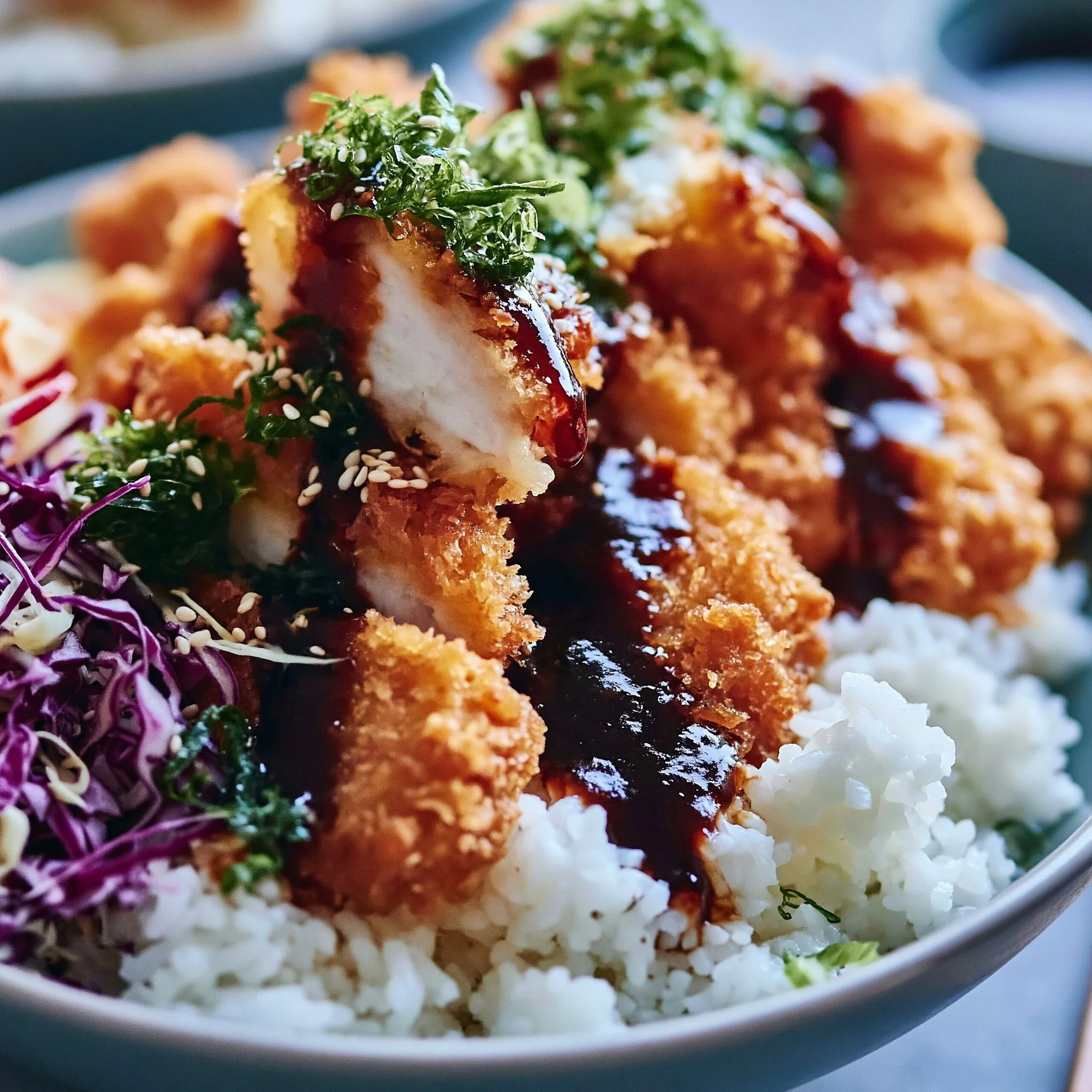 Japanische Katsu-Schalen mit Tonkatsu-Sauce