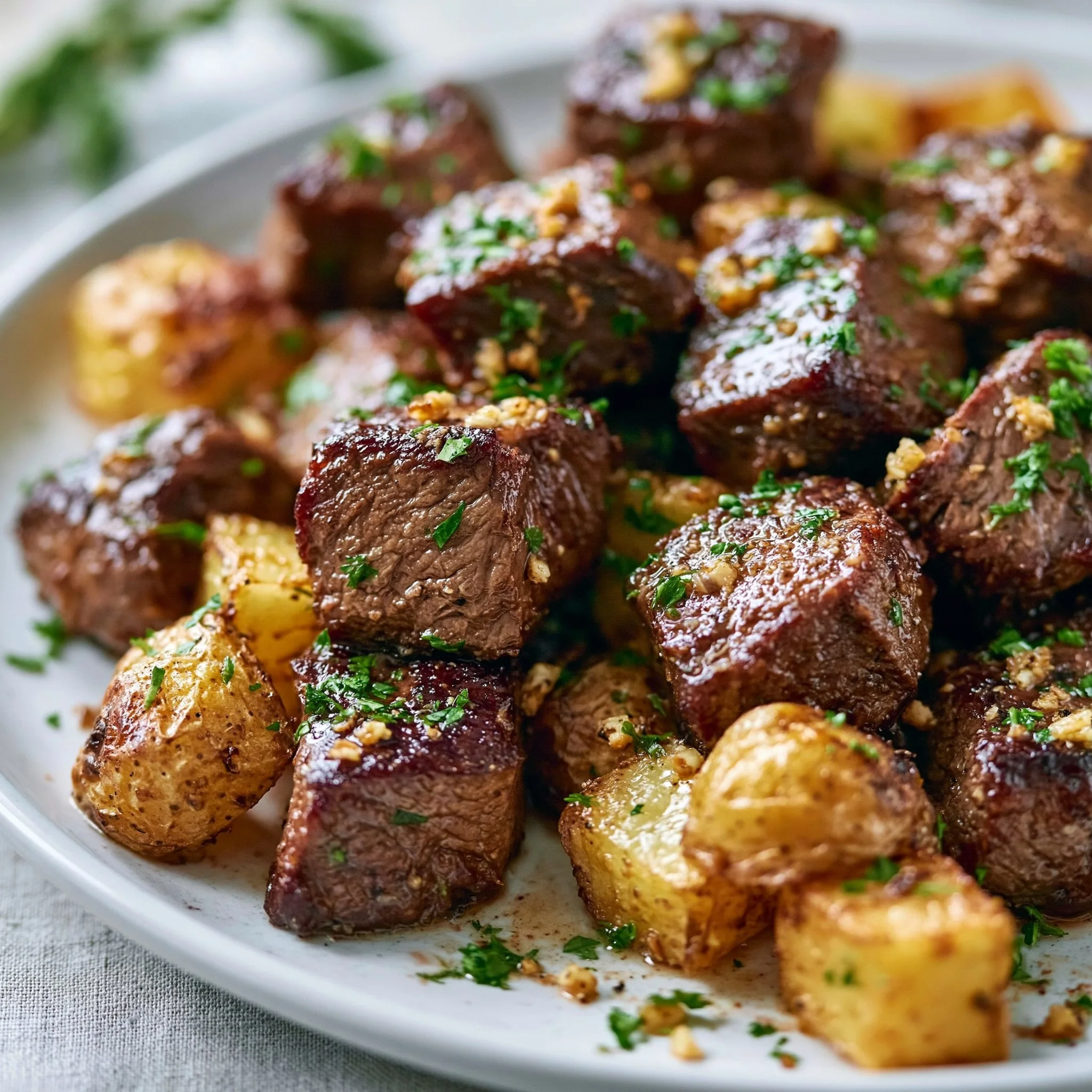 Garlic Steak Bites und Babykartoffeln