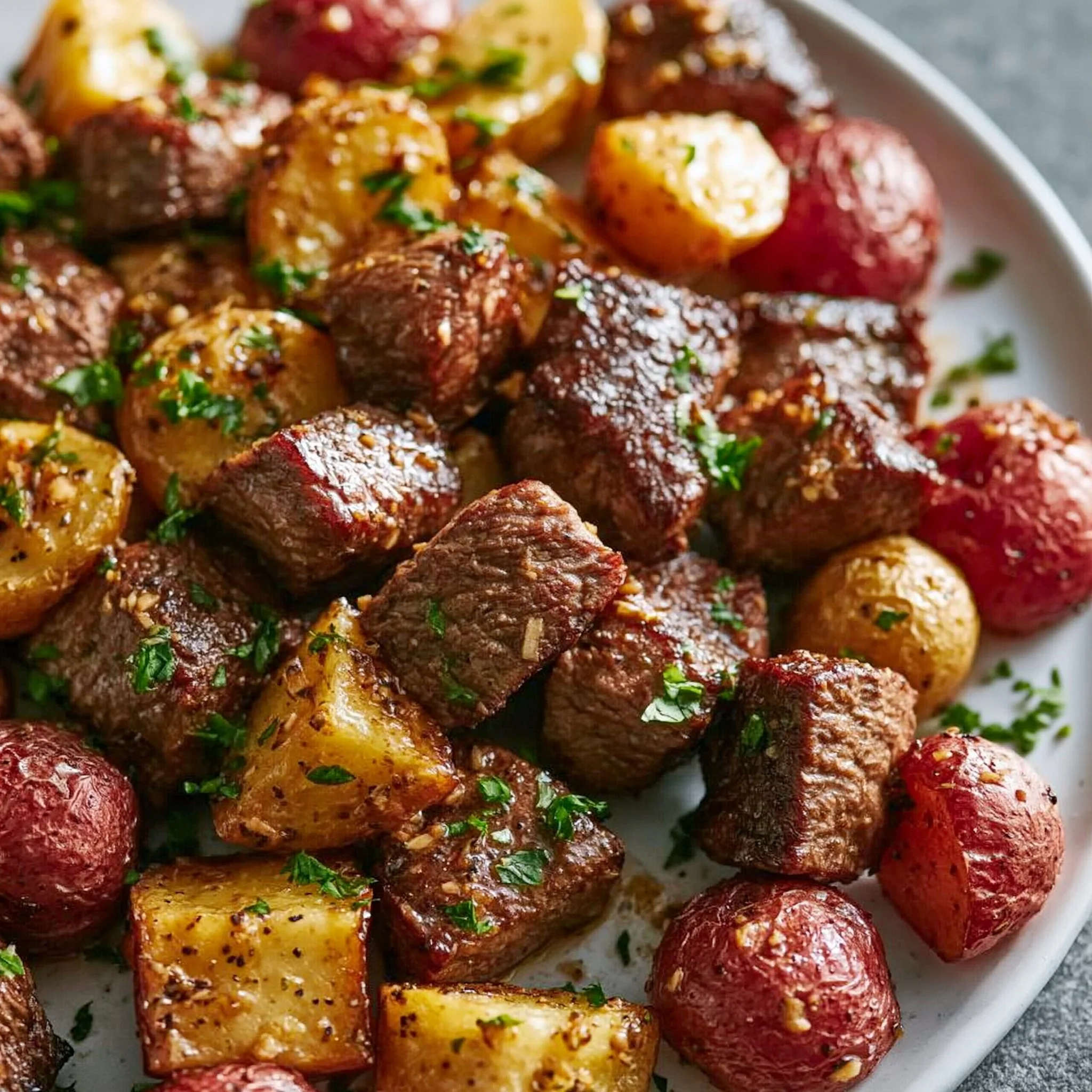 Garlic Steak Bites und Babykartoffeln
