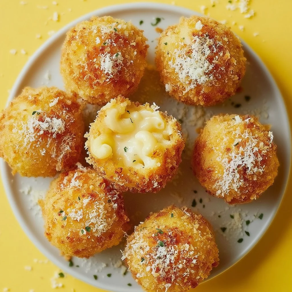 Knusprige Mac and Cheese-Bällchen aus der Luftfritteuse auf einem Teller serviert