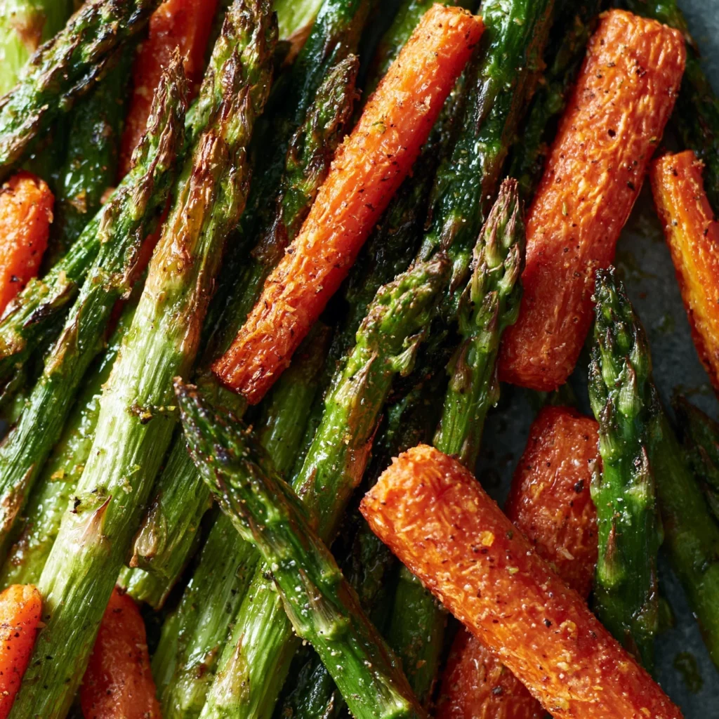 Knuspriges Ofengemüse mit Spargel und Karotten aus dem Ofen