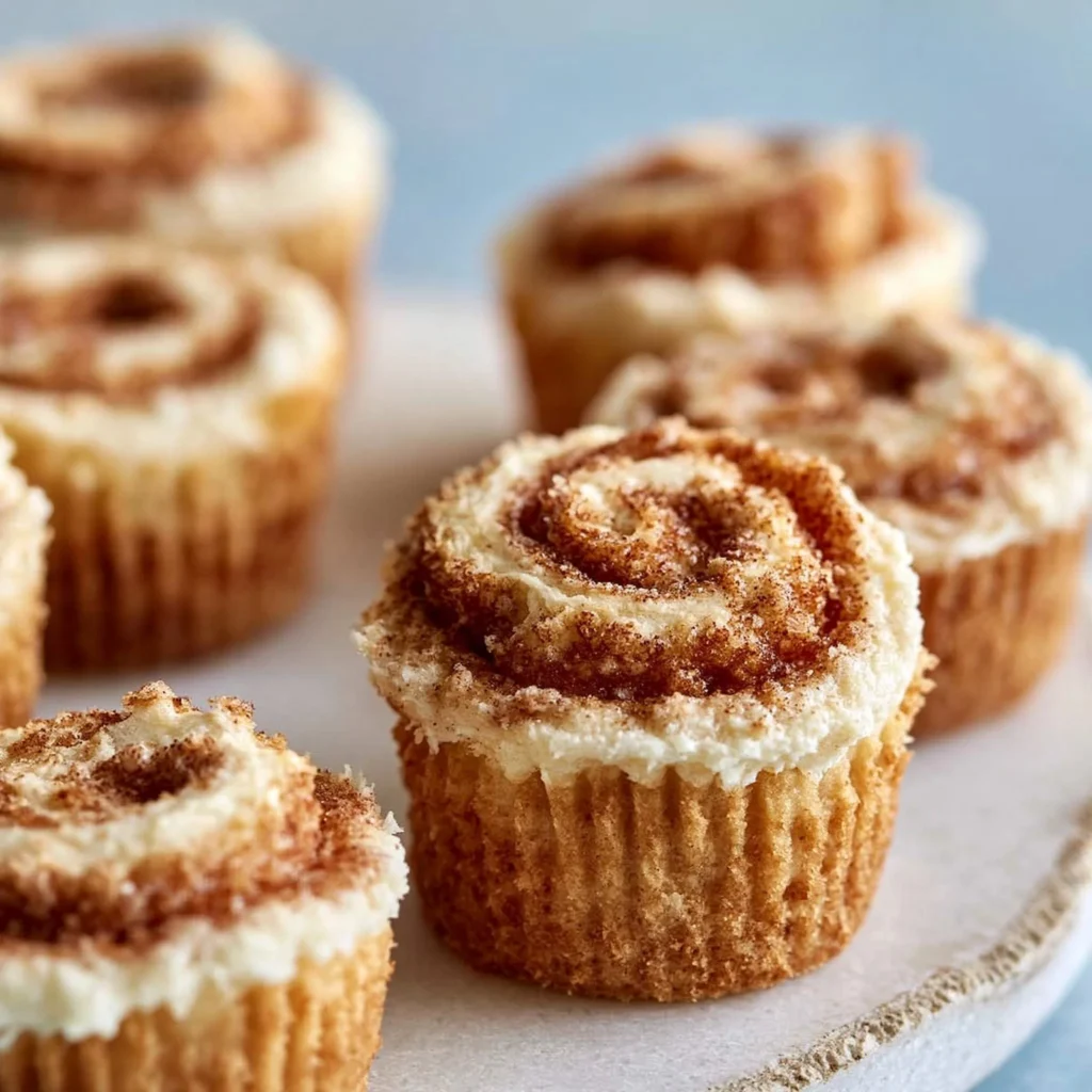 Mini Zimtschnecken-Käsekuchen auf einem Teller, dekoriert mit Zimt und Zucker