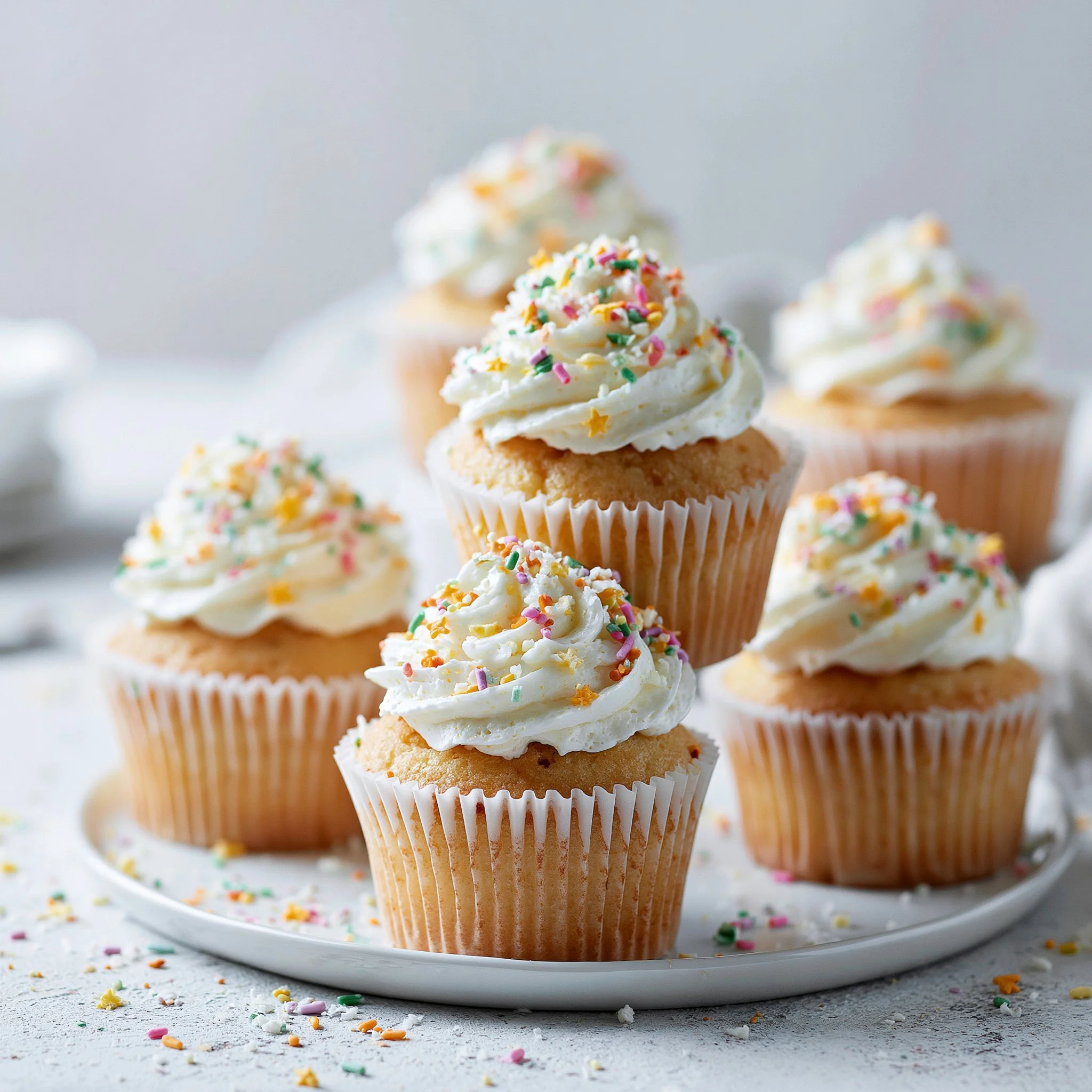 Einfache feuchte Vanillecupcakes mit Vanillefrosting