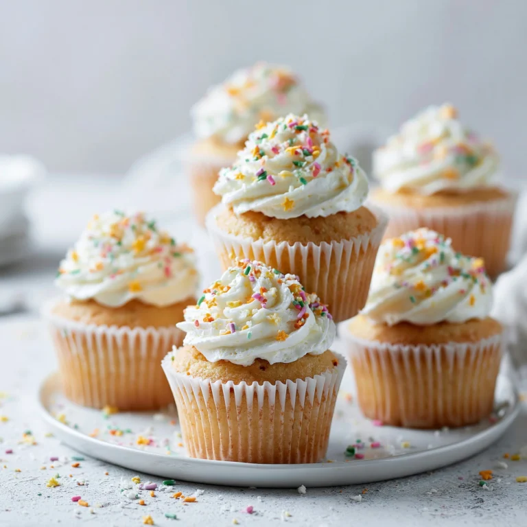 Saftige Vanillecupcakes mit Vanillefrosting auf einem Teller.