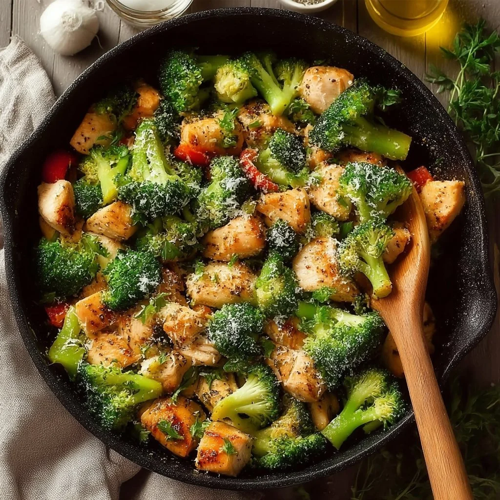 Ein-Pfannen-Hühnchen mit Brokkoli