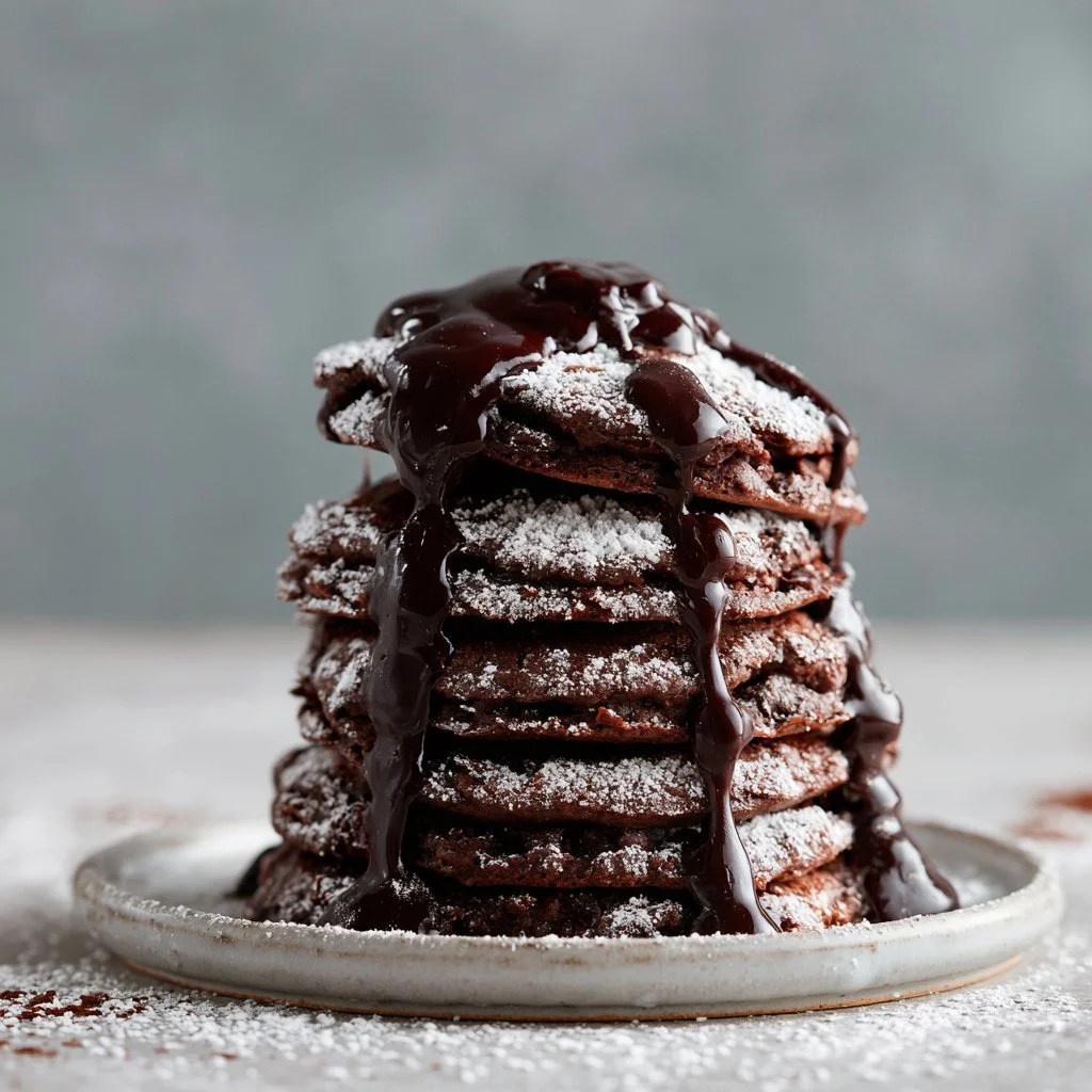 Leckere Schokoladenpfannkuchen mit Schokoladensauce und Früchten