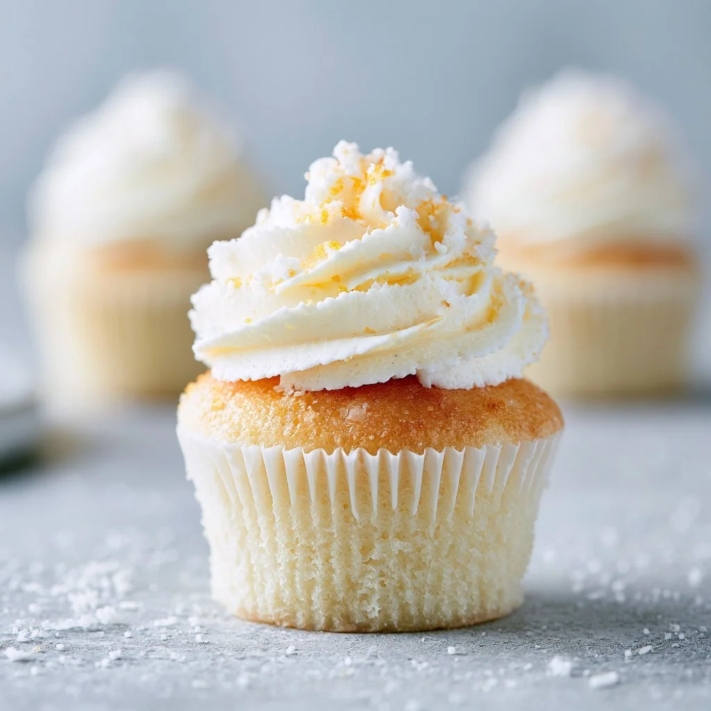 Zarte Vanille-Cupcakes auf einem weißen Teller, perfekt zum Genießen.