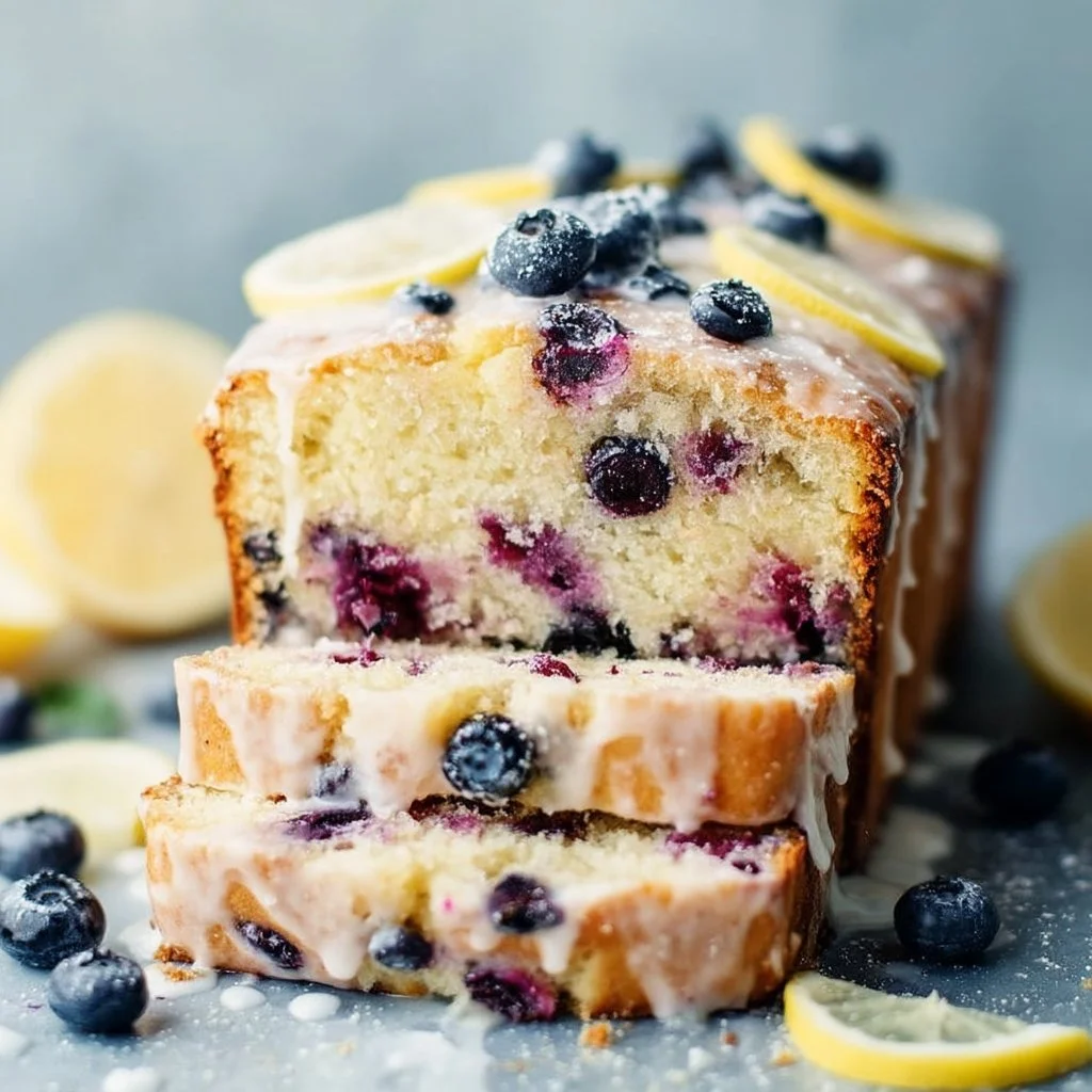 Zitronen-Blaubeer-Laibkuchen mit frischen Blaubeeren und Zitronengeschmack